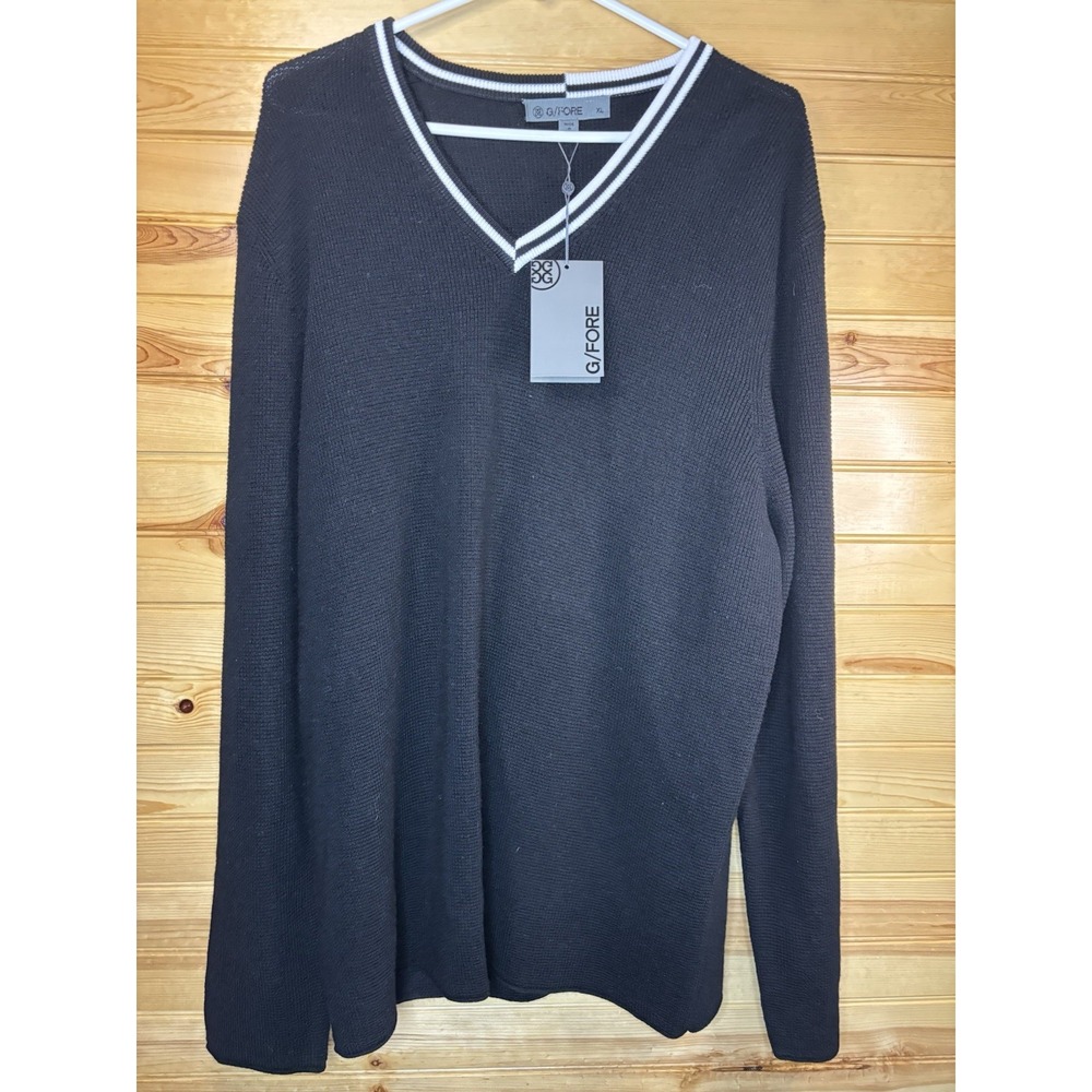 G/FORE Golf Sweater XL Men Onyx Black Waffle Knit Merino Wool V-Neck NWT‎ $295 - Picture 2 of 8